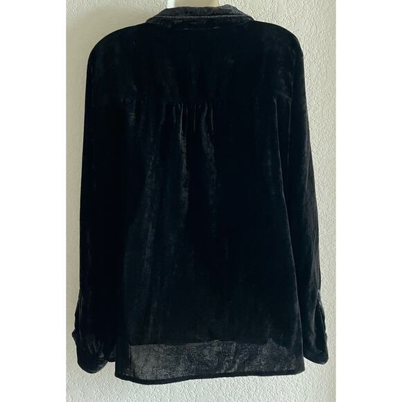 Dear John Denim Black Velvety Luxe Button Down Long Sleeve Blouse Size XL - Picture 5 of 7